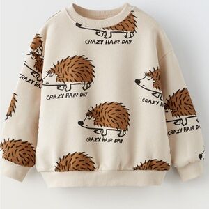 Zara Cream and Brown Hedgehog Sweatshirt